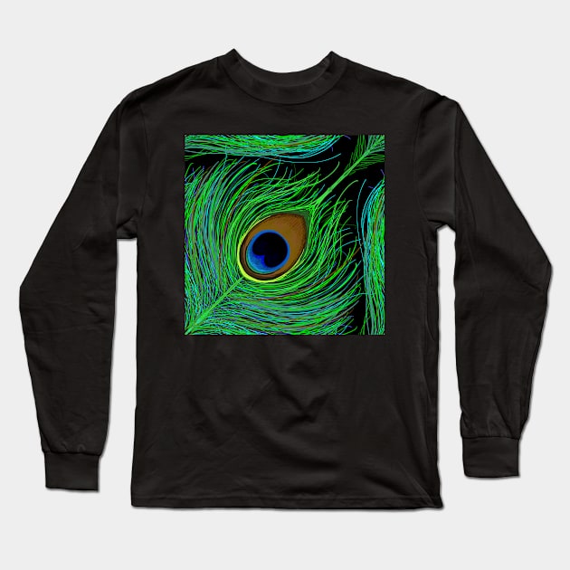 Peacock Print Long Sleeve T-Shirt by exentric-wren